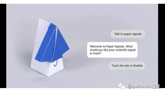 Google 手作小物件将语音助理指令图像化，询问下雨，伞就动