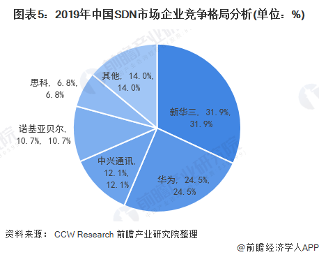 图表5：2019年中国SDN市场企业竞争格局分析(单位：%)