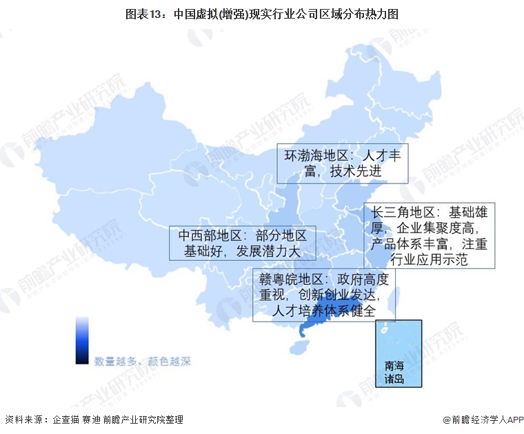 图表13：中国虚拟(增强)现实行业公司区域分布热力图