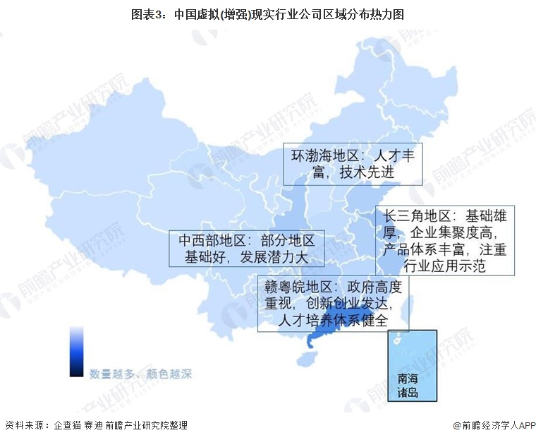 图表3：中国虚拟(增强)现实行业公司区域分布热力图